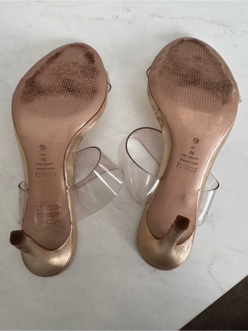 SCHUTZ Ariella Clear-Strap High Heel Sandals in Gold